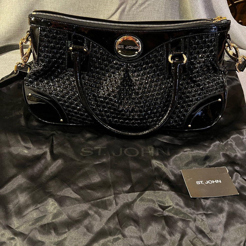 St. John Black Patent Quilted Leather Doctor Purse - tags included
